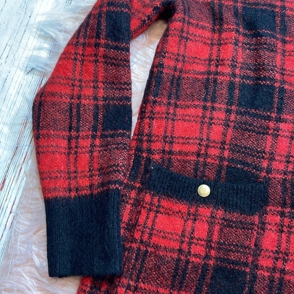 NWT Zara Black Red Buffalo Check Plaid Button Blazer Sweater Dress - Picture 5 of 11